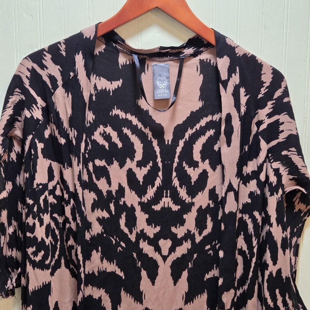 Vince Camuto Blouse Womens One Size Black Animal Print Crew Neck Tunic Top